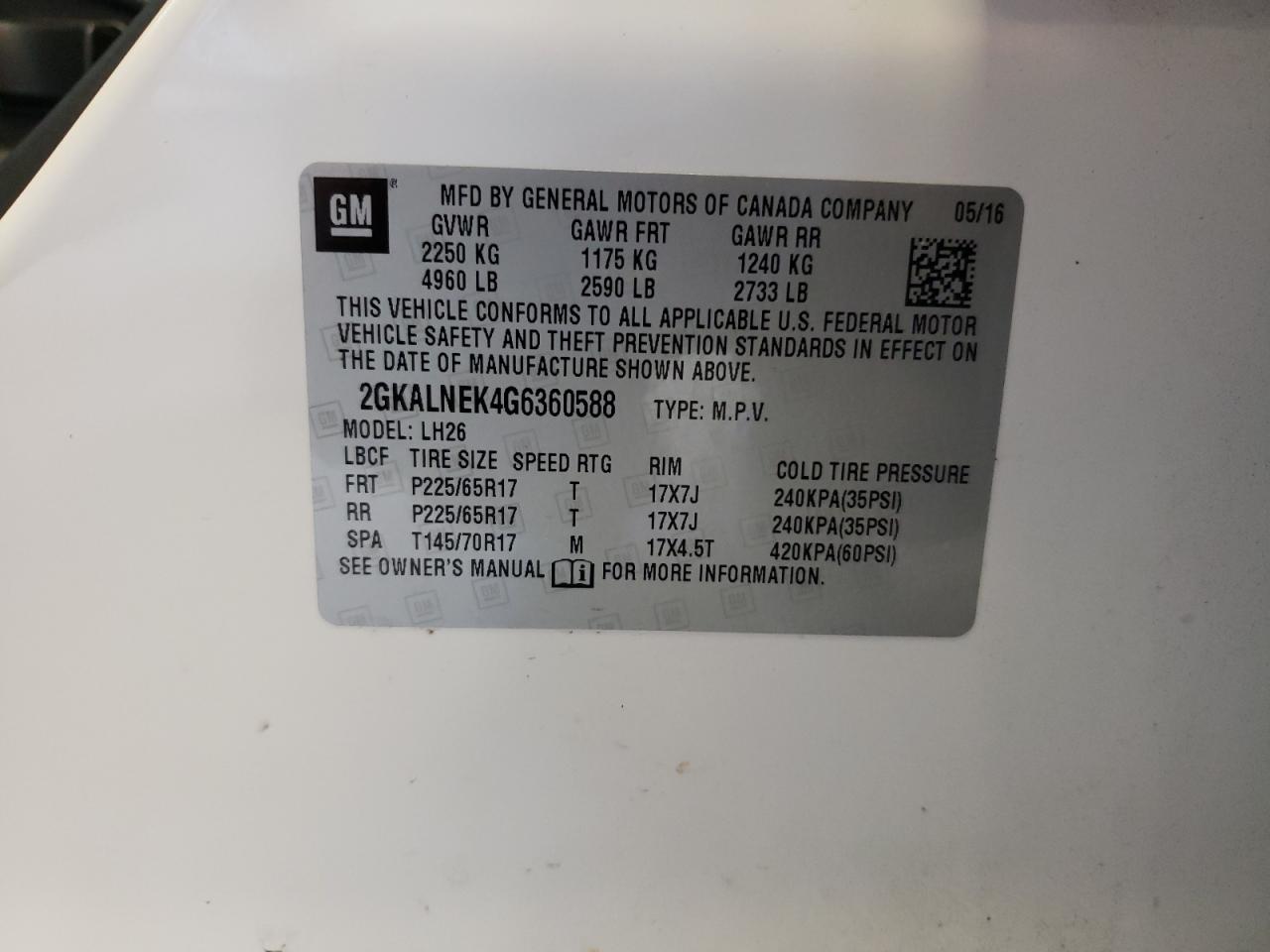 2GKALNEK4G6360588 2016 GMC Terrain Sle