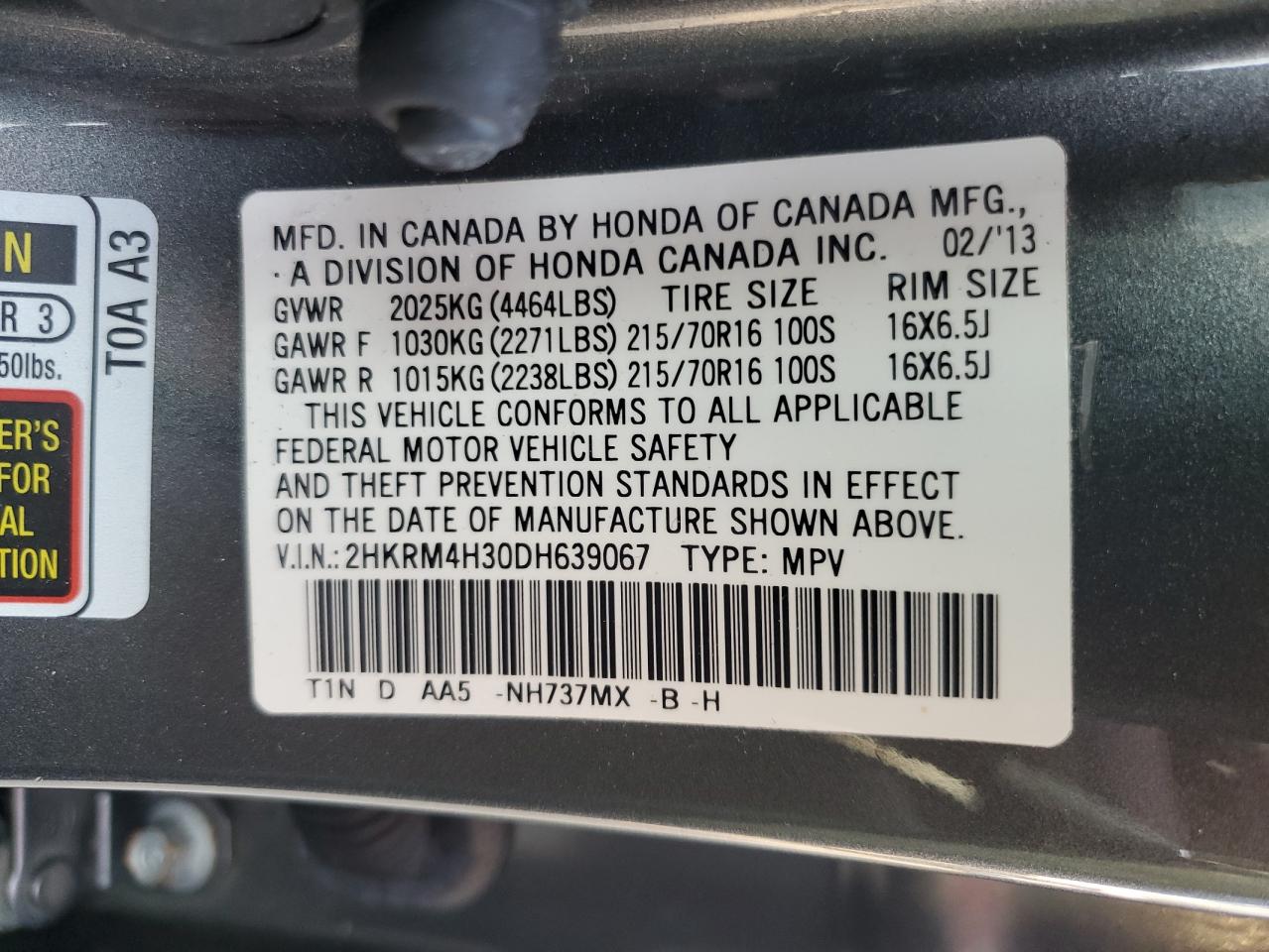 2HKRM4H30DH639067 2013 Honda Cr-V Lx