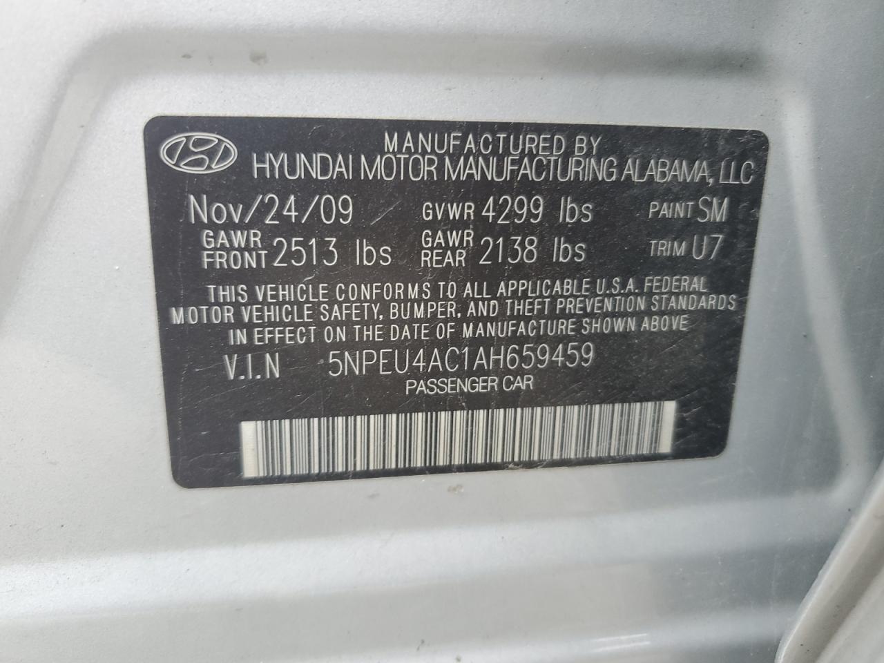 5NPEU4AC1AH659459 2010 Hyundai Sonata Se