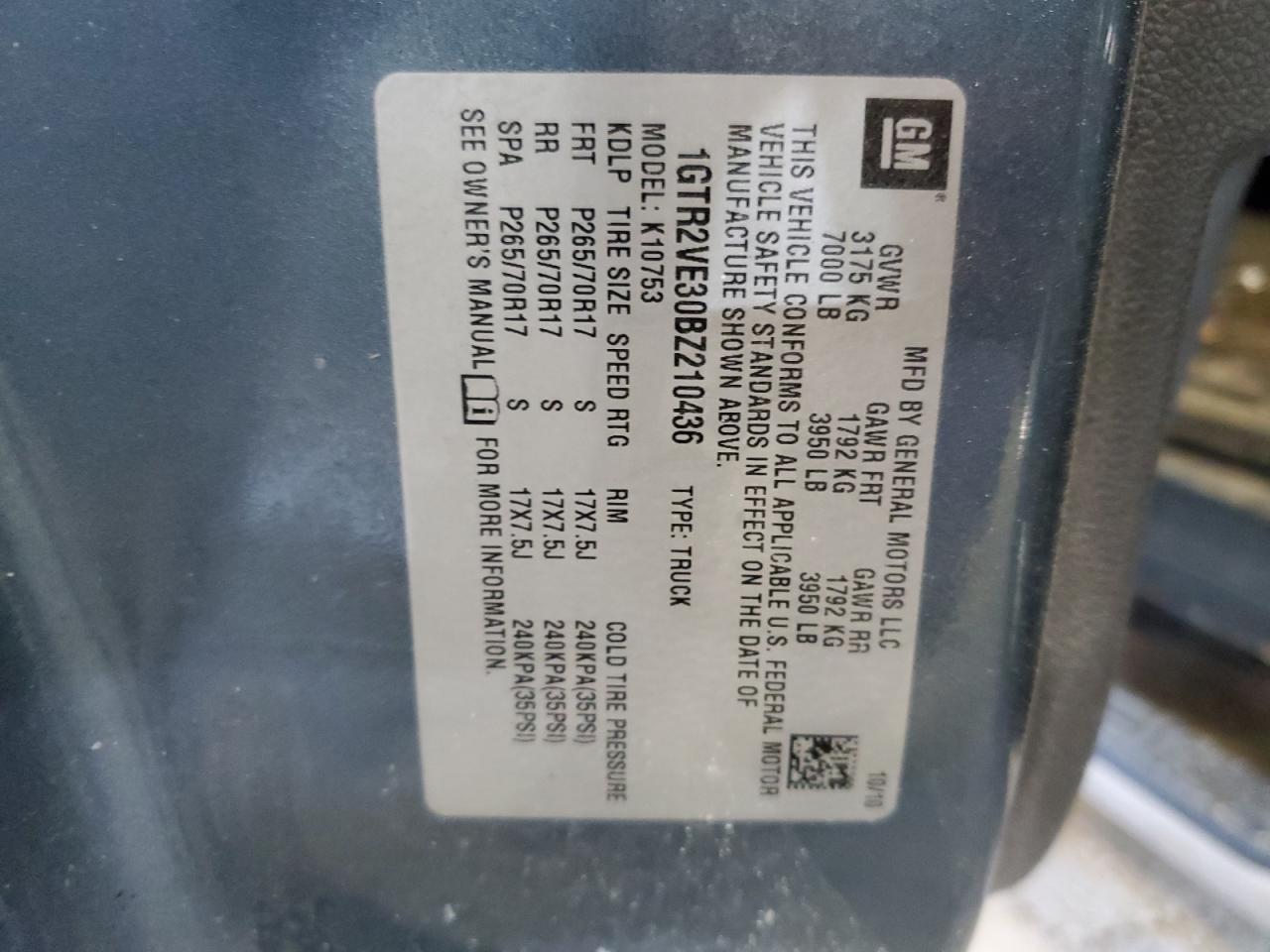 1GTR2VE30BZ210436 2011 GMC Sierra K1500 Sle