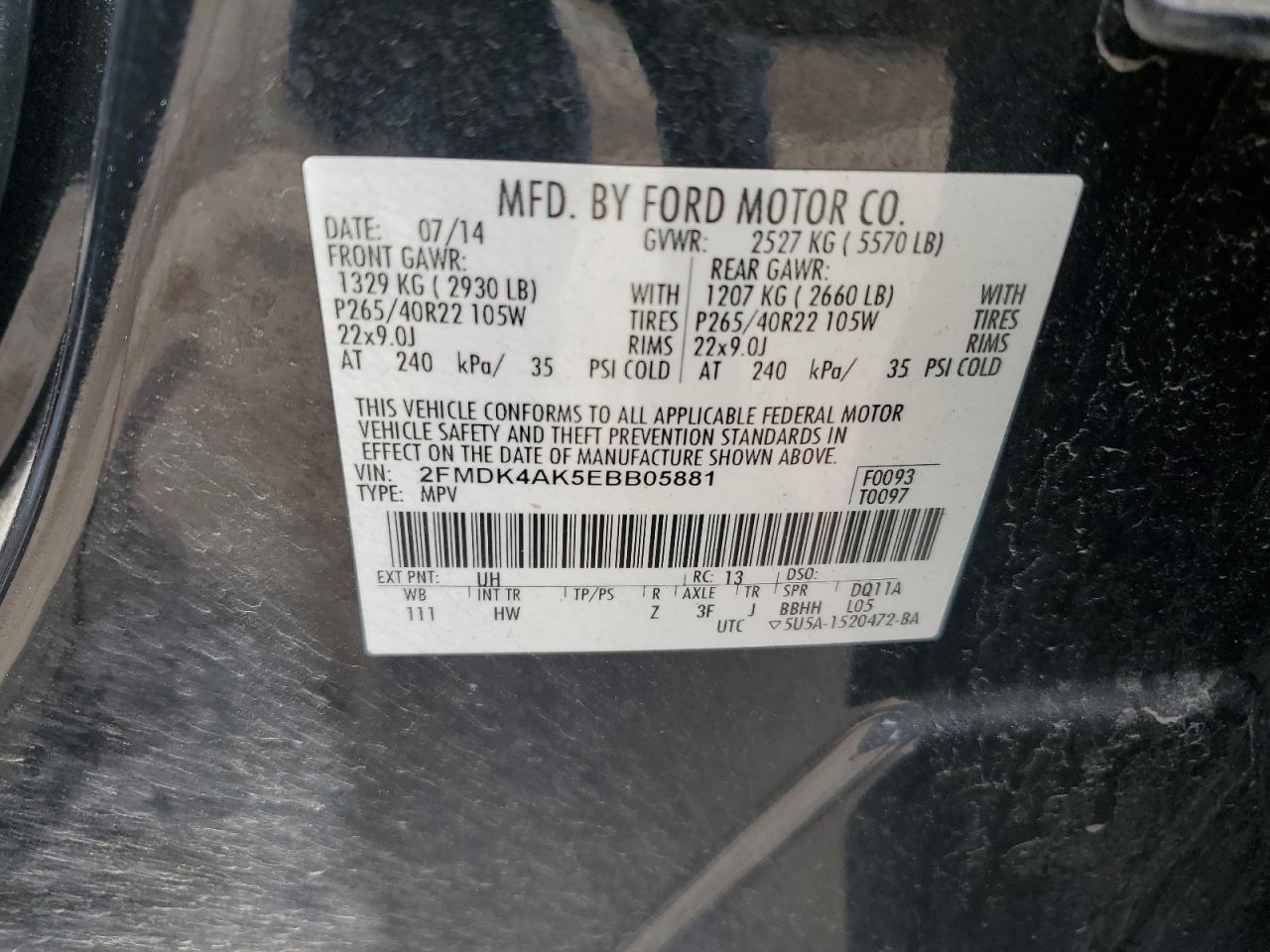 2FMDK4AK5EBB05881 2014 Ford Edge Sport