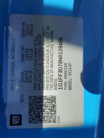 2022 Chevrolet Camaro Lt1 VIN: 1G1FF3D78N0128486 Lot: 58204184