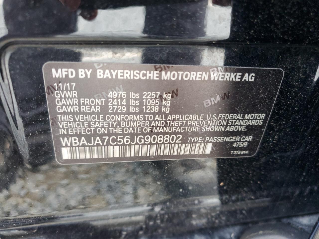 WBAJA7C56JG908802 2018 BMW 530 Xi