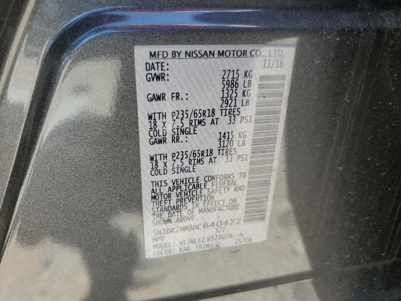 5N1DR2MM8HC640477 2017 Nissan Pathfinder S