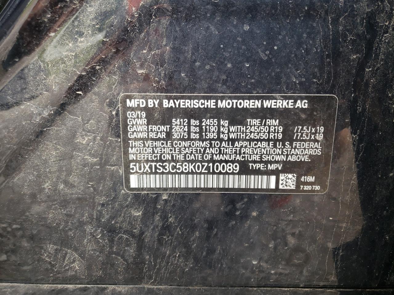 5UXTS3C58K0Z10089 2019 BMW X3 xDrivem40I