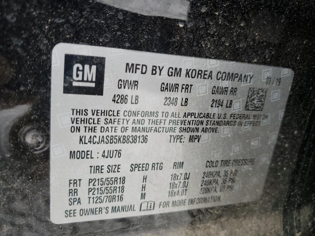 KL4CJASB5KB838136 2019 Buick Encore Preferred