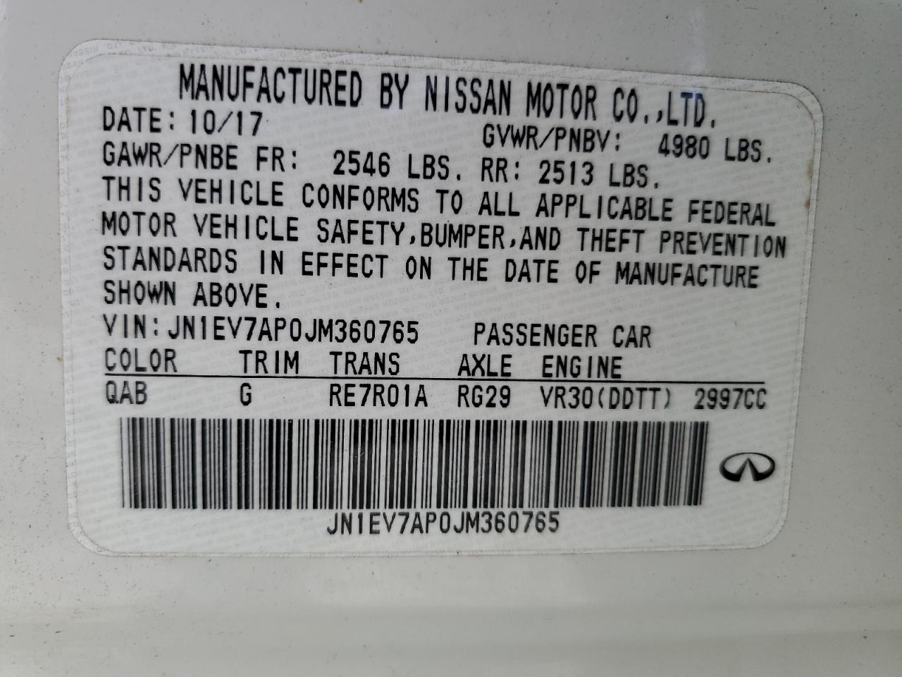 JN1EV7AP0JM360765 2018 Infiniti Q50 Luxe