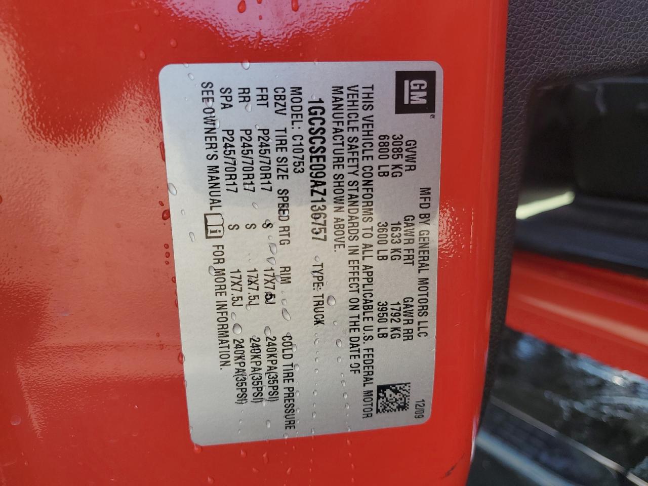 1GCSCSE09AZ136757 2010 Chevrolet Silverado C1500 Lt