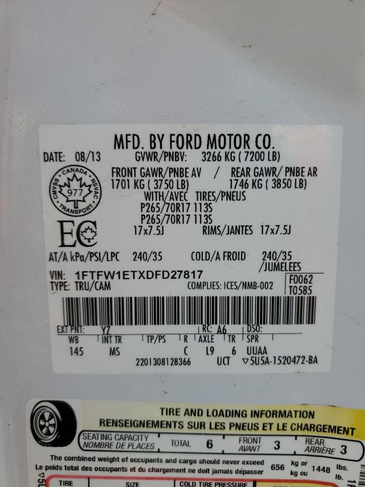 1FTFW1ETXDFD27817 2013 Ford F150 Supercrew