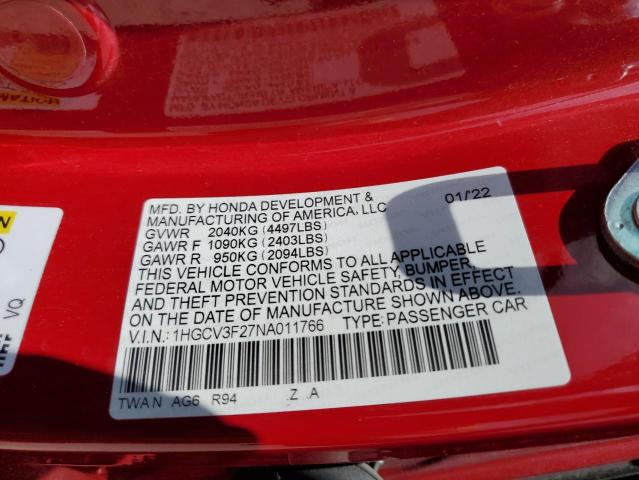 2022 Honda Accord Hybrid Sport VIN: 1HGCV3F27NA011766 Lot: 58832624