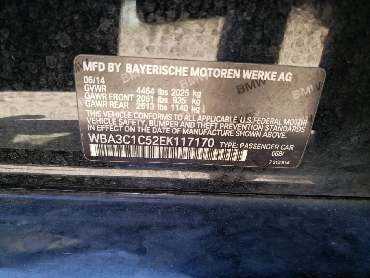 WBA3C1C52EK117170 2014 BMW 328 I Sulev