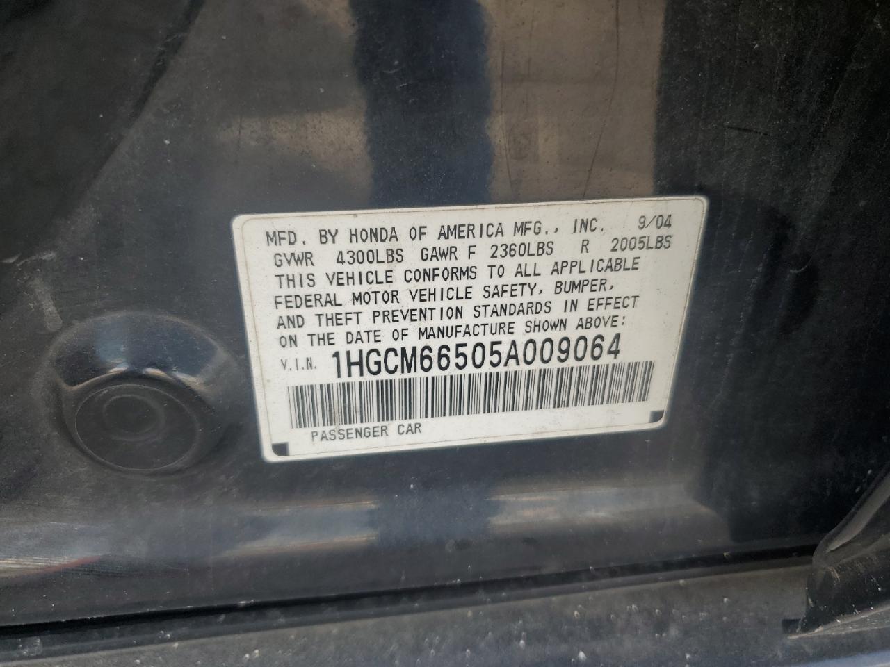 1HGCM66505A009064 2005 Honda Accord Ex