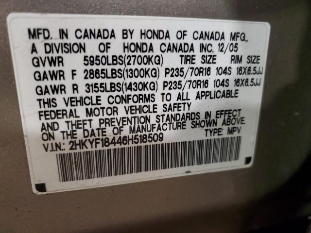 2006 Honda Pilot Ex VIN: 2HKYF18446H518509 Lot: 58813574