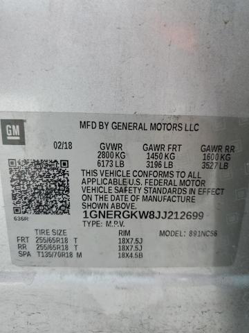 2018 Chevrolet Traverse Lt VIN: 1GNERGKW8JJ212699 Lot: 58662144