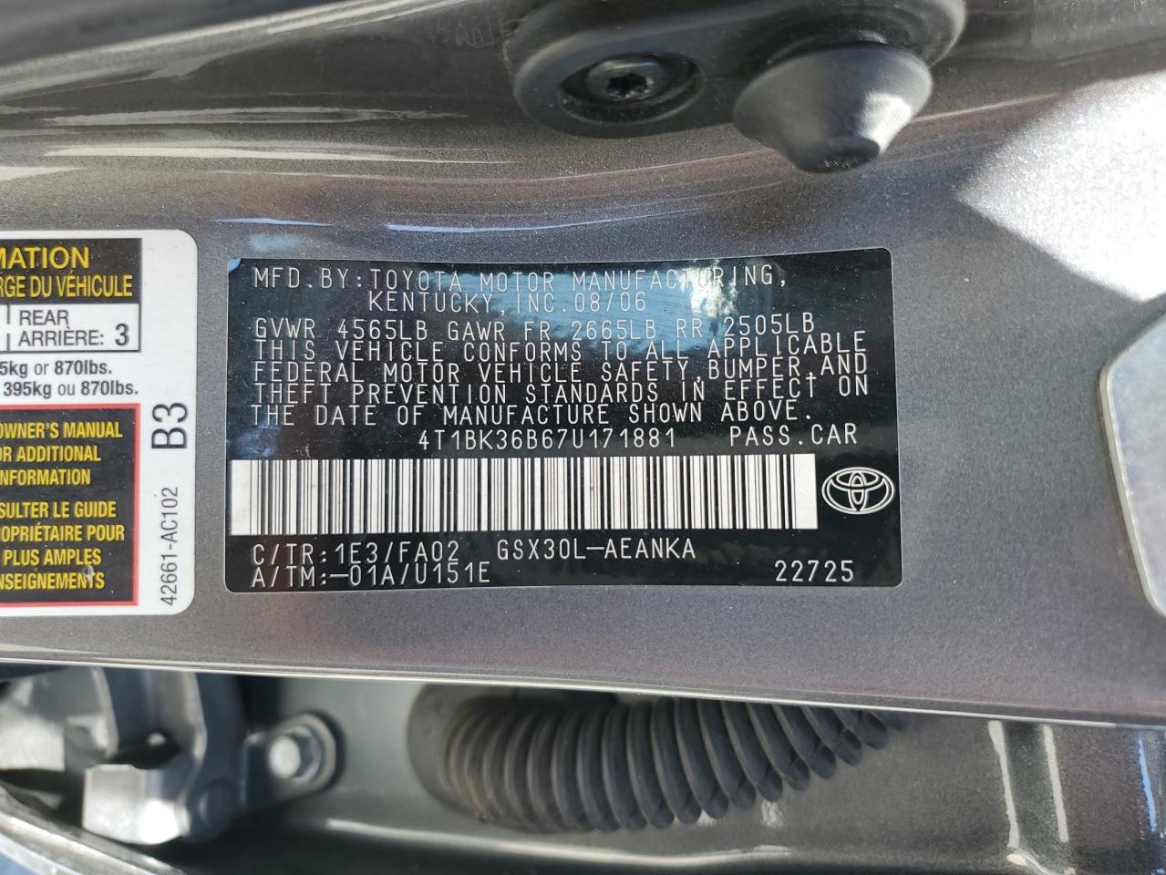 4T1BK36B67U171881 2007 Toyota Avalon Xl