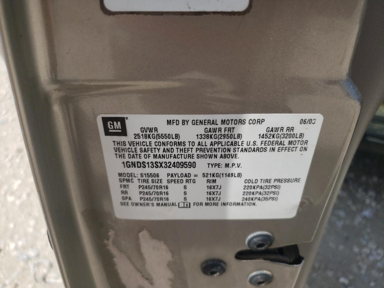 1GNDS13SX32409590 2003 Chevrolet Trailblazer