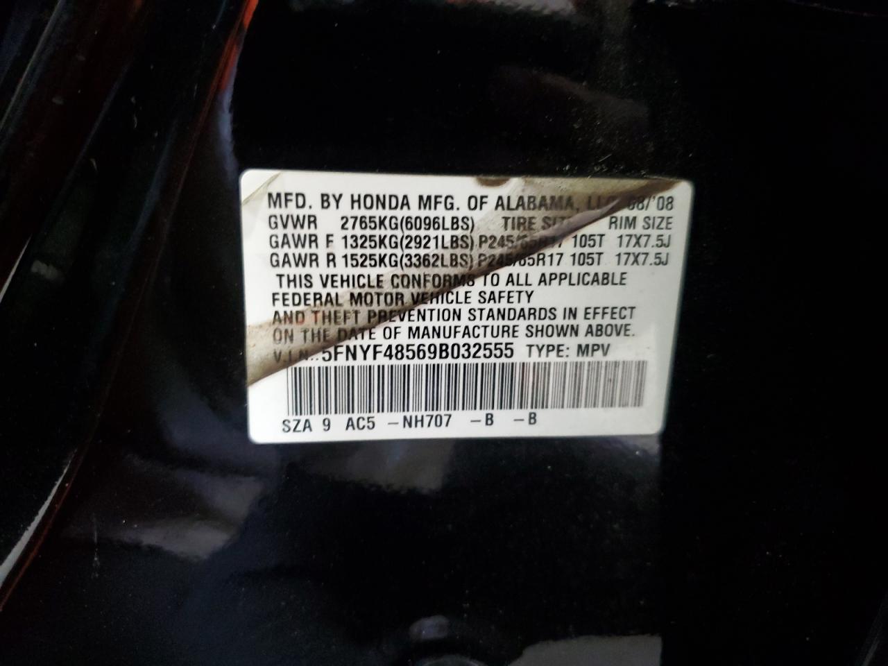 5FNYF48569B032555 2009 Honda Pilot Exl