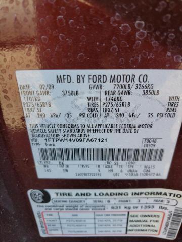 2009 Ford F150 Supercrew VIN: 1FTPW14V09FA67121 Lot: 55496254