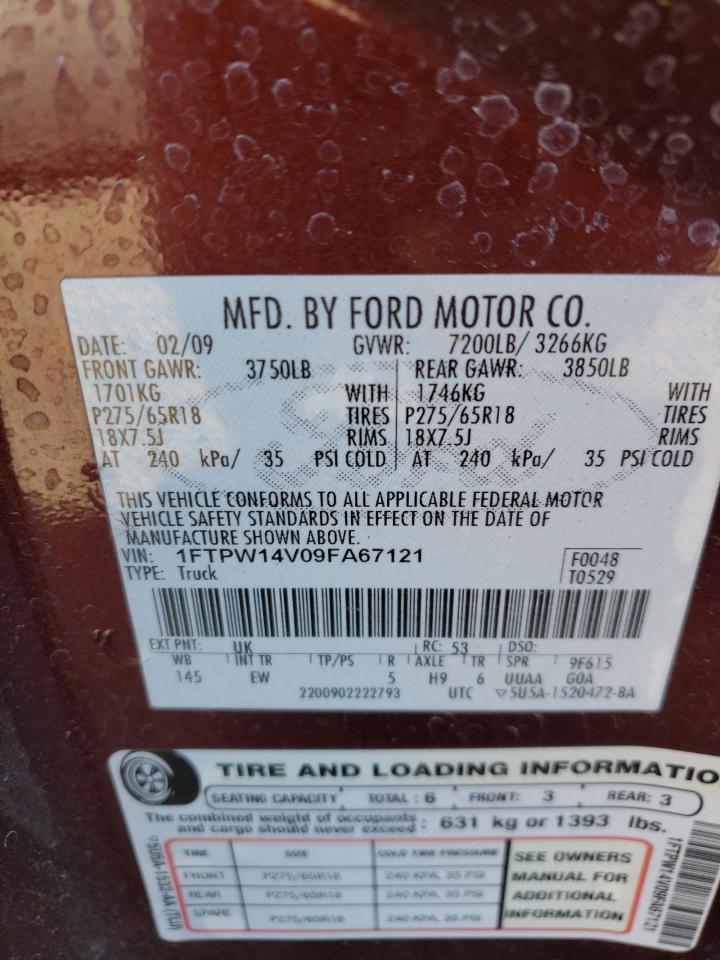 1FTPW14V09FA67121 2009 Ford F150 Supercrew