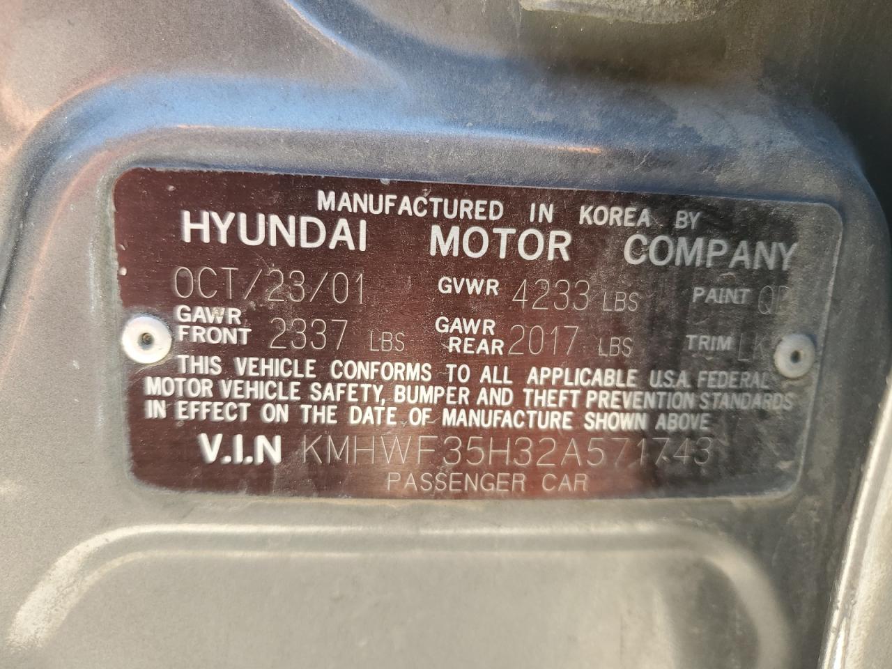 KMHWF35H32A571743 2002 Hyundai Sonata Gls