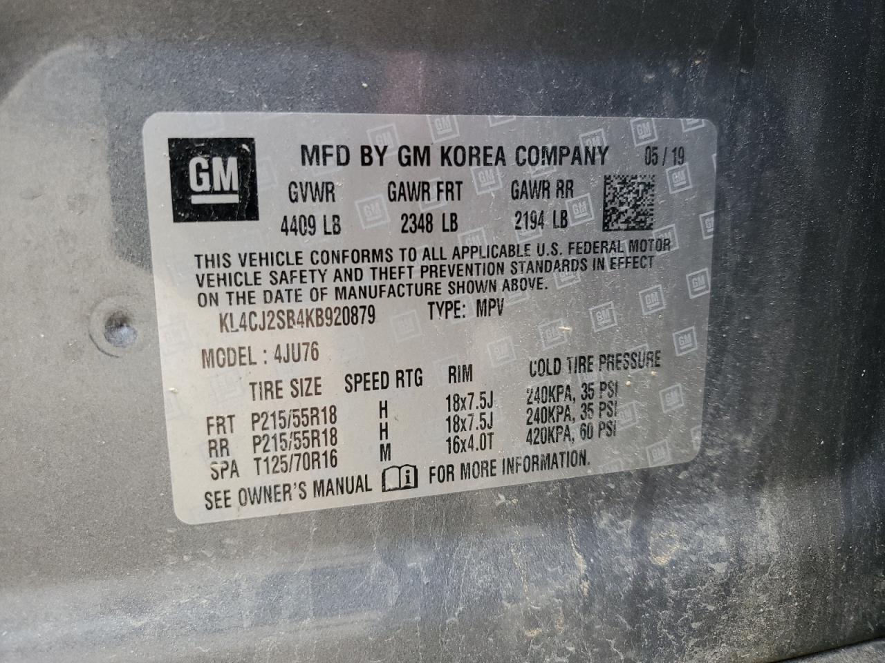 KL4CJ2SB4KB920879 2019 Buick Encore Sport Touring