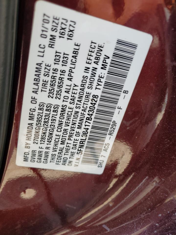 5FNRL38417B430428 2007 Honda Odyssey Ex