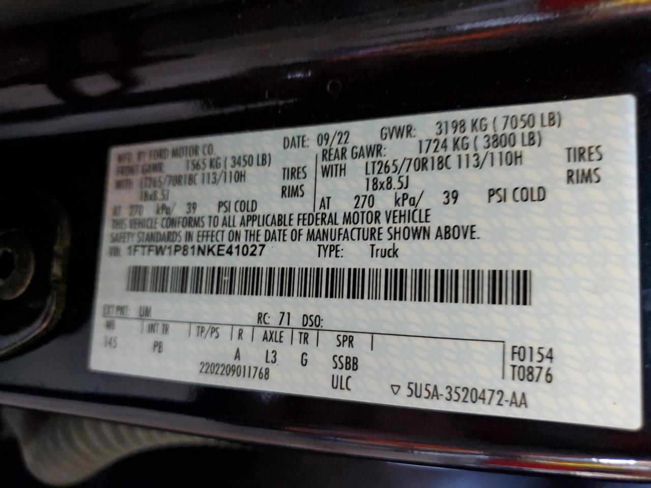 1FTFW1P81NKE41027 2022 Ford F150 Police Responder