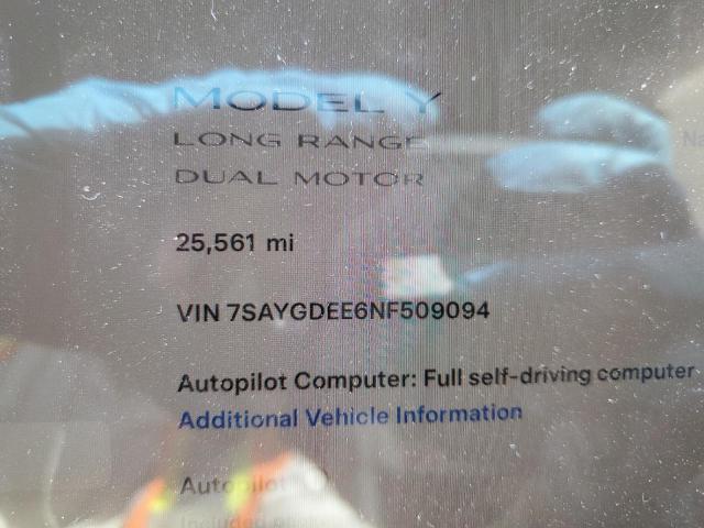 2022 Tesla Model Y VIN: 7SAYGDEE6NF509094 Lot: 60538364