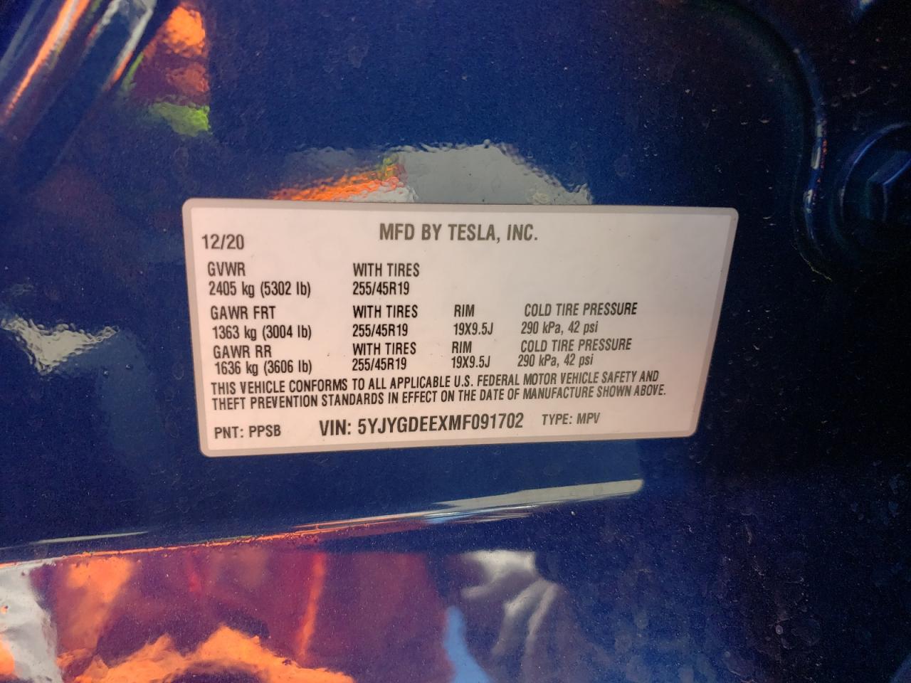 5YJYGDEEXMF091702 2021 Tesla Model Y