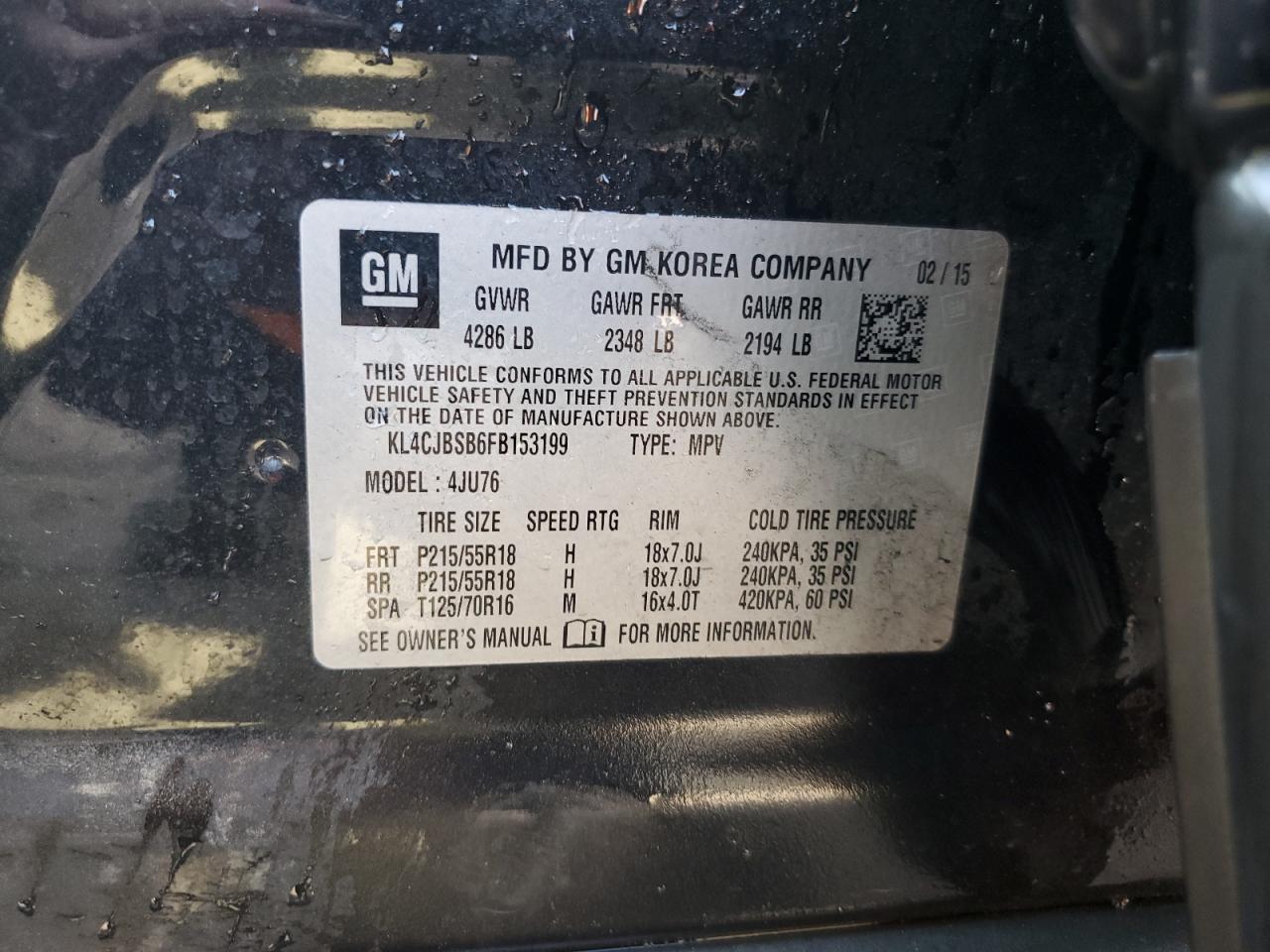 KL4CJBSB6FB153199 2015 Buick Encore Convenience