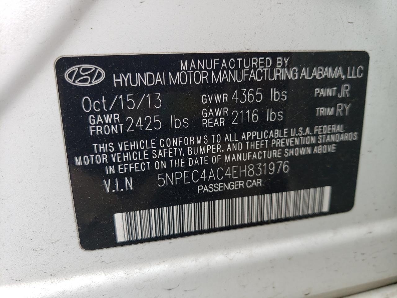 5NPEC4AC4EH831976 2014 Hyundai Sonata Se