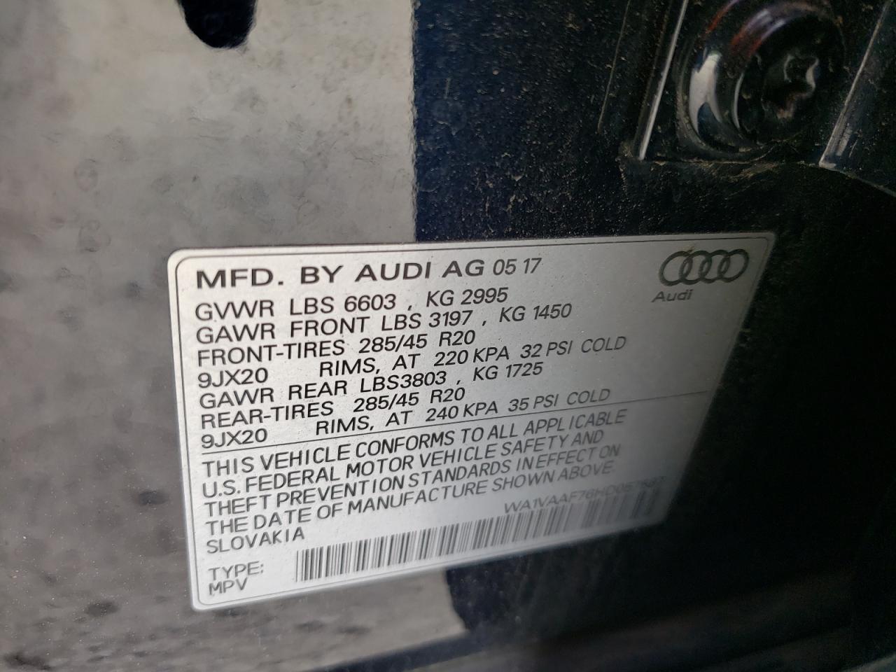 WA1VAAF76HD05751 2017 Audi Q7 Prestige