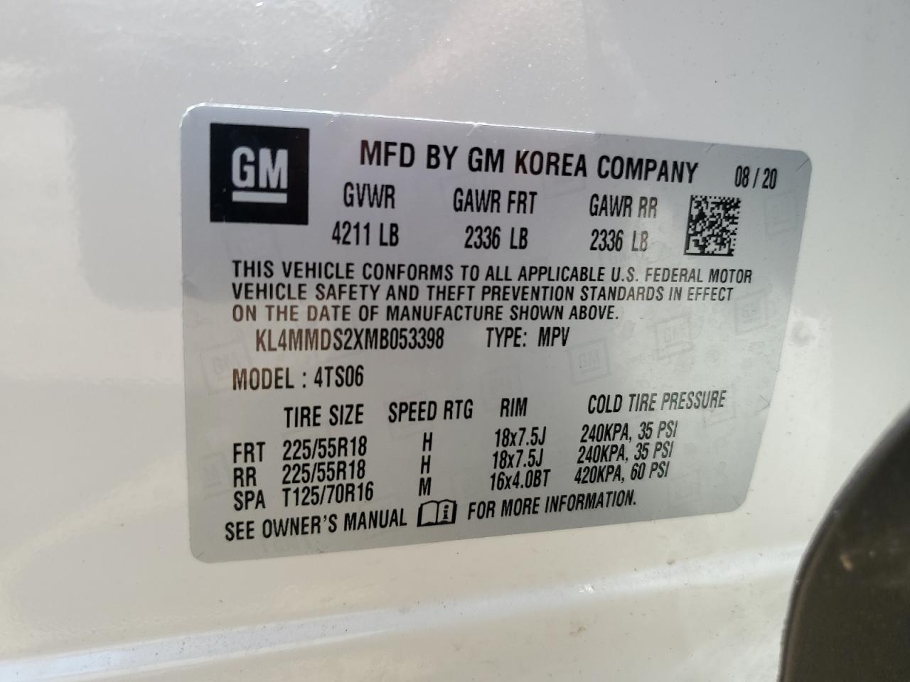 2021 Buick Encore Gx Select vin: KL4MMDS2XMB053398