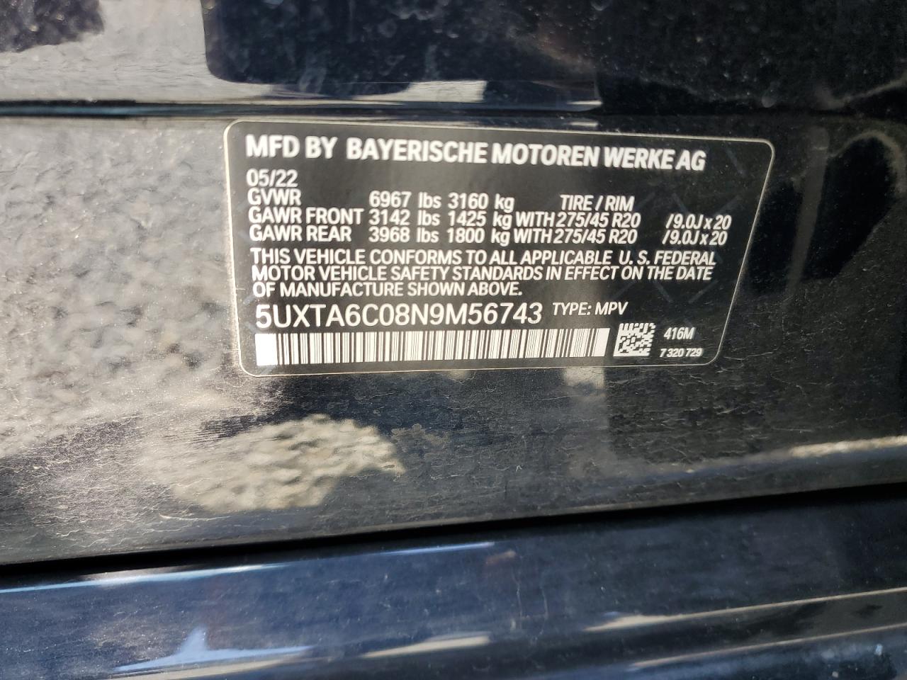5UXTA6C08N9M56743 2022 BMW X5 xDrive45E
