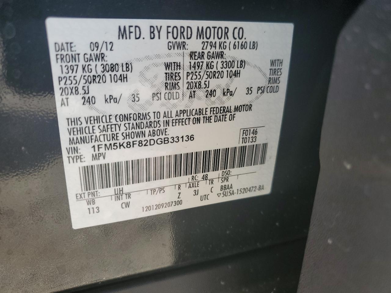 1FM5K8F82DGB33136 2013 Ford Explorer Limited