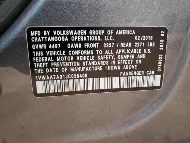 2018 Volkswagen Passat S VIN: 1VWAA7A31JC026400 Lot: 57655354