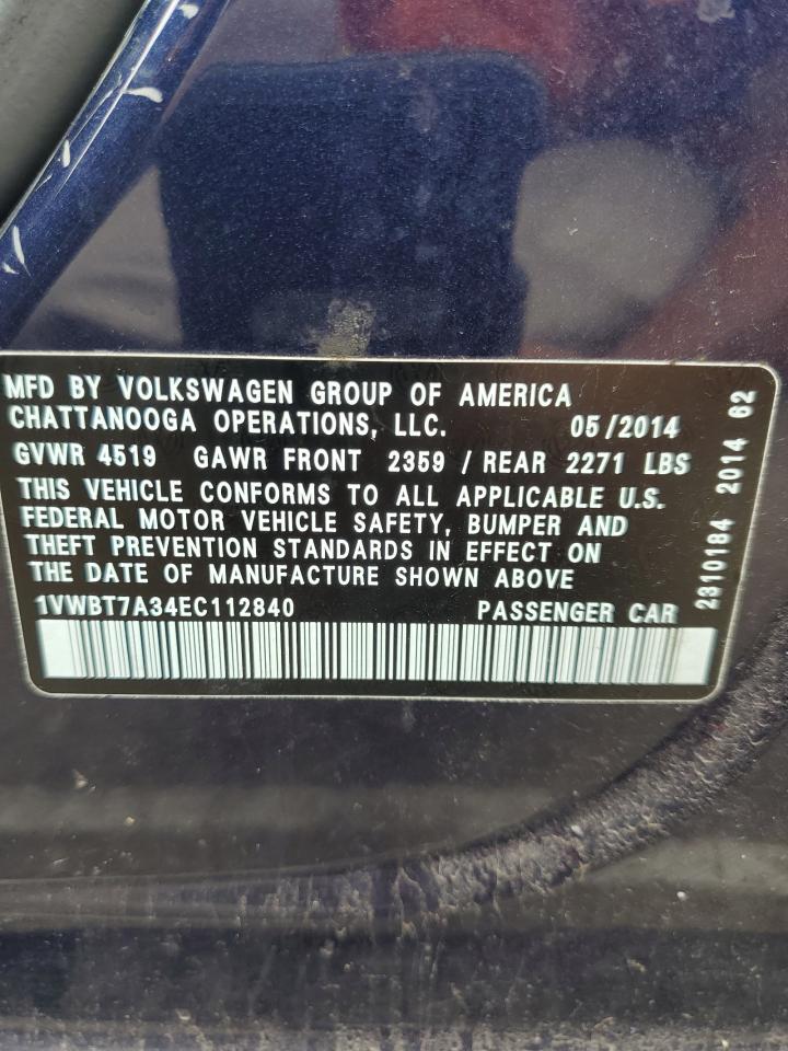 2014 Volkswagen Passat Se vin: 1VWBT7A34EC112840