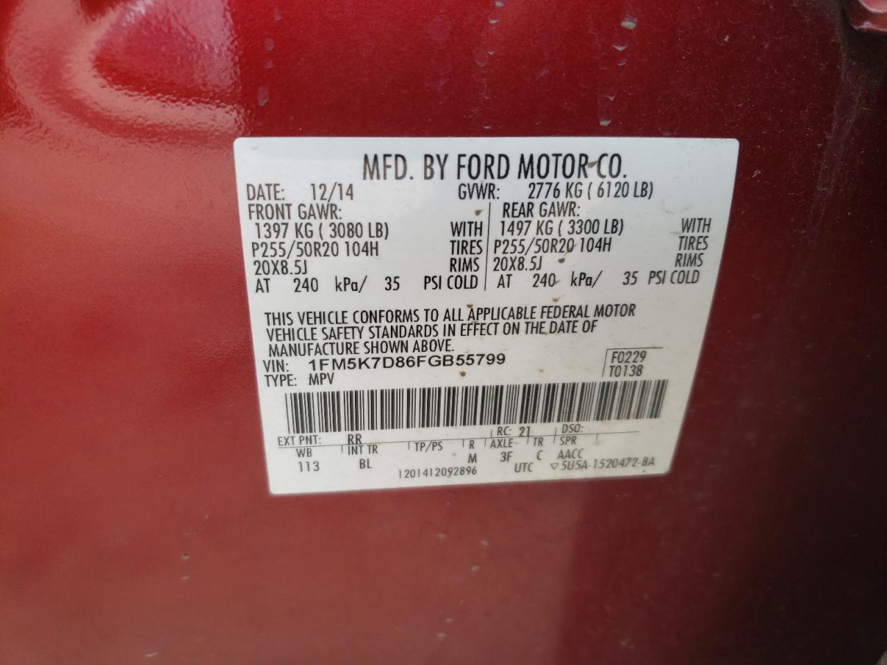 1FM5K7D86FGB55799 2015 Ford Explorer Xlt