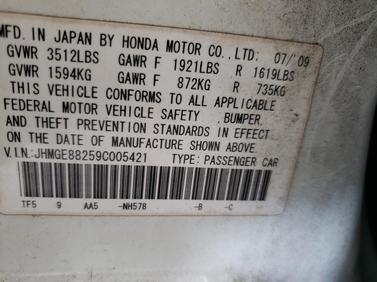 JHMGE88259C005421 2009 Honda Fit