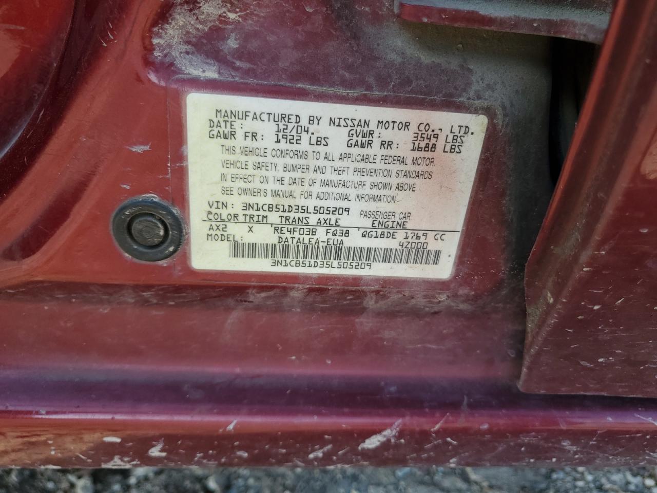 3N1CB51D35L505209 2005 Nissan Sentra 1.8