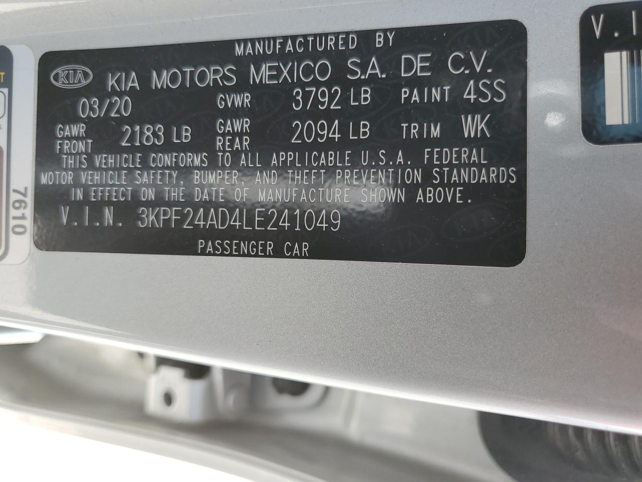 3KPF24AD4LE241049 2020 Kia Forte Fe