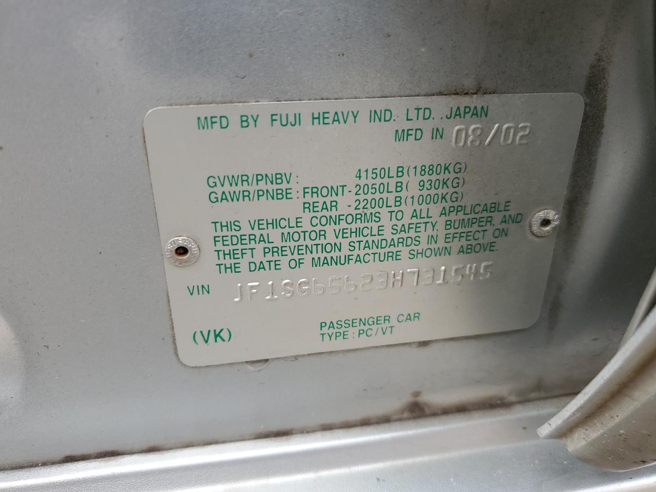 JF1SG65623H731545 2003 Subaru Forester 2.5Xs