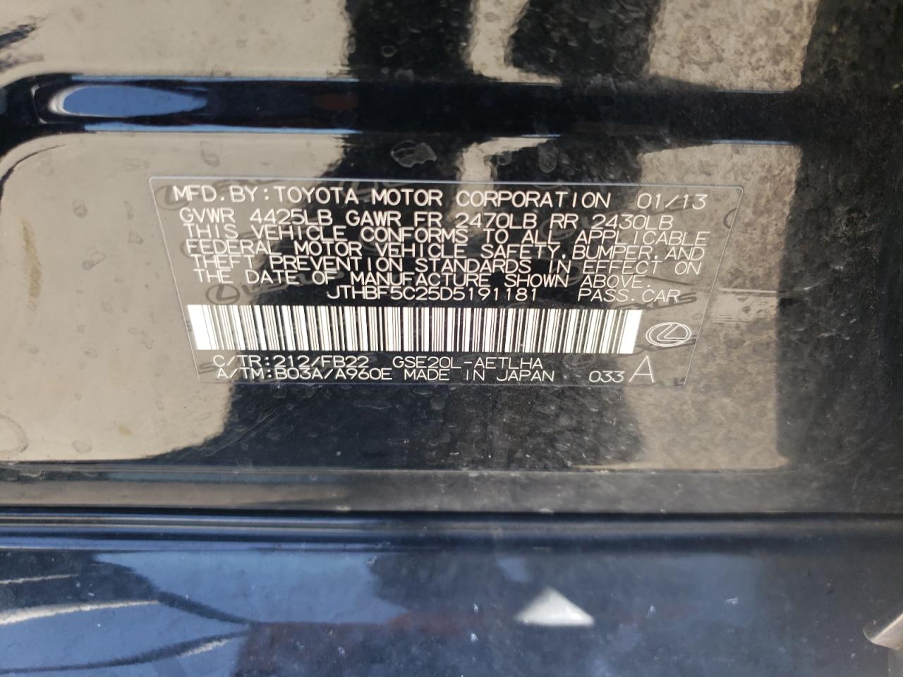 JTHBF5C25D5191181 2013 Lexus Is 250