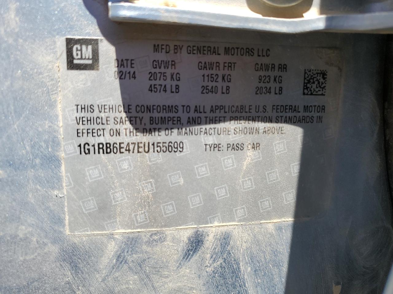 1G1RB6E47EU155699 2014 Chevrolet Volt