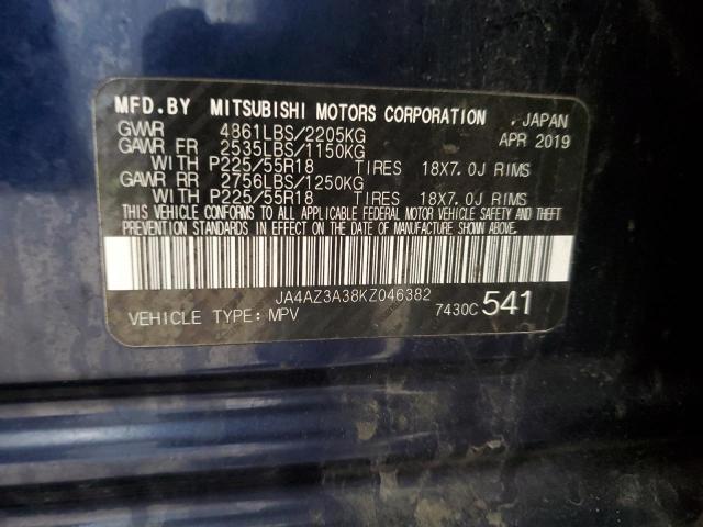 2019 Mitsubishi Outlander Se VIN: JA4AZ3A38KZ046382 Lot: 60778944