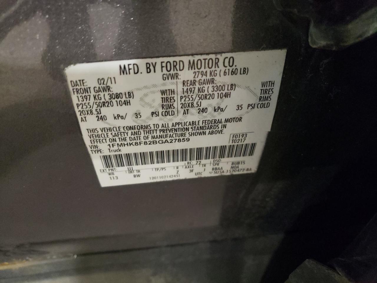 1FMHK8F82BGA27859 2011 Ford Explorer Limited