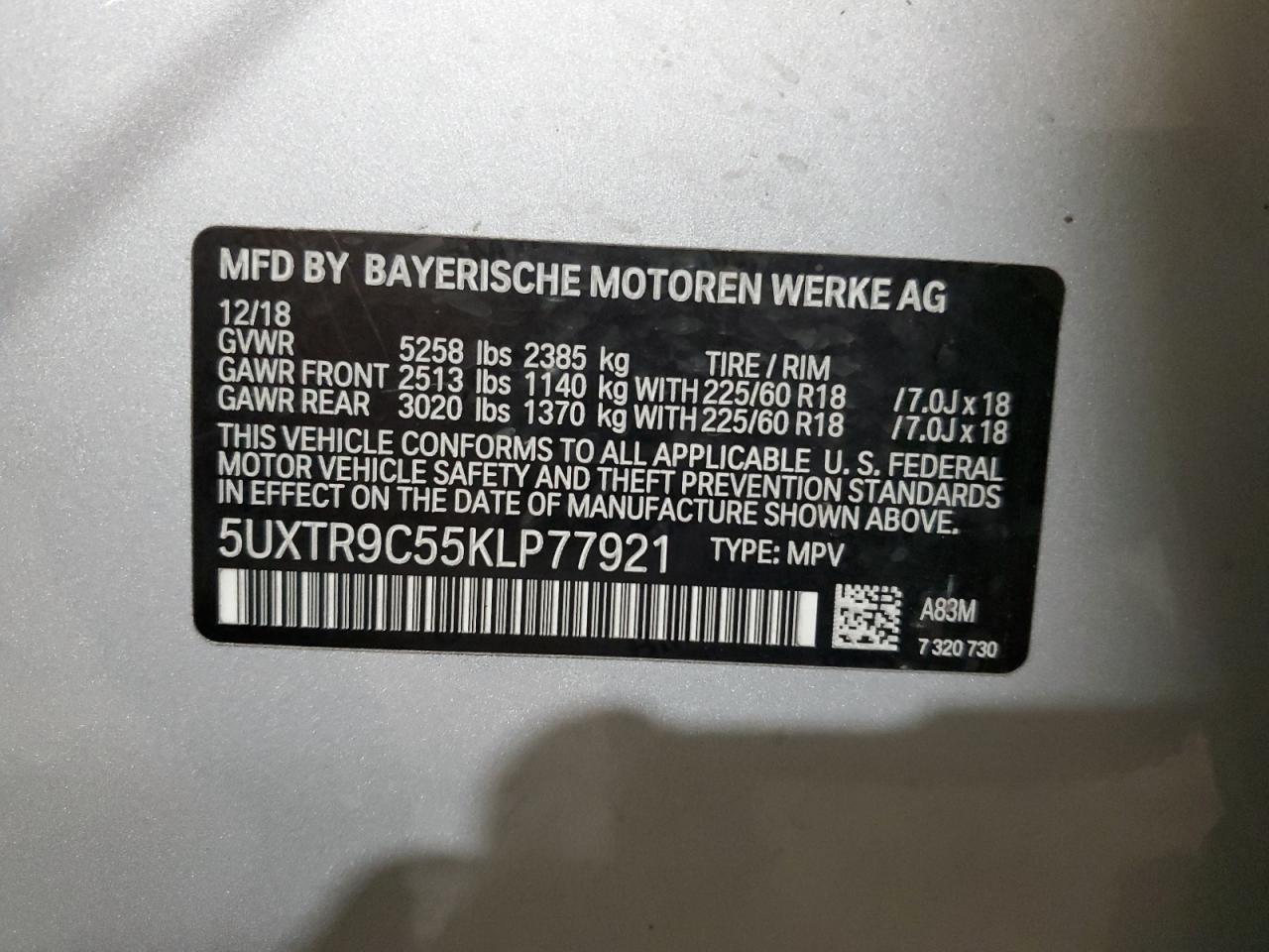 5UXTR9C55KLP77921 2019 BMW X3 xDrive30I