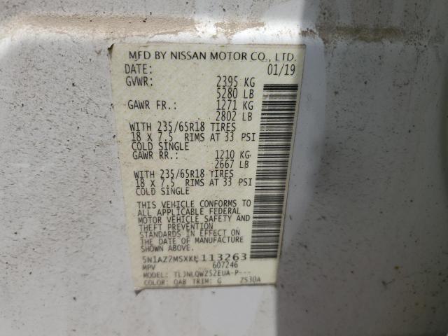 2019 Nissan Murano S VIN: 5N1AZ2MSXKN113263 Lot: 59460244