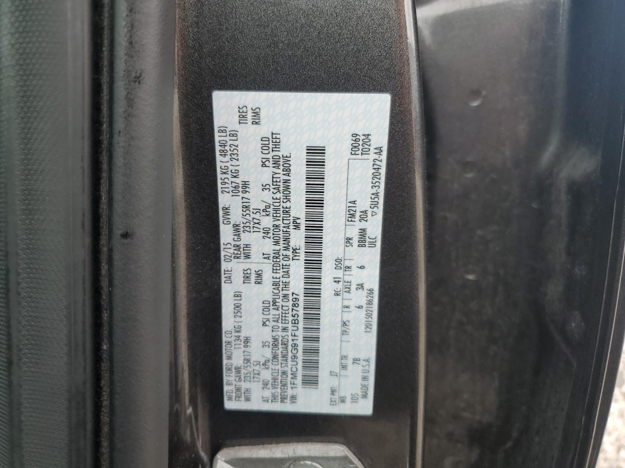 1FMCU9G91FUB57897 2015 Ford Escape Se