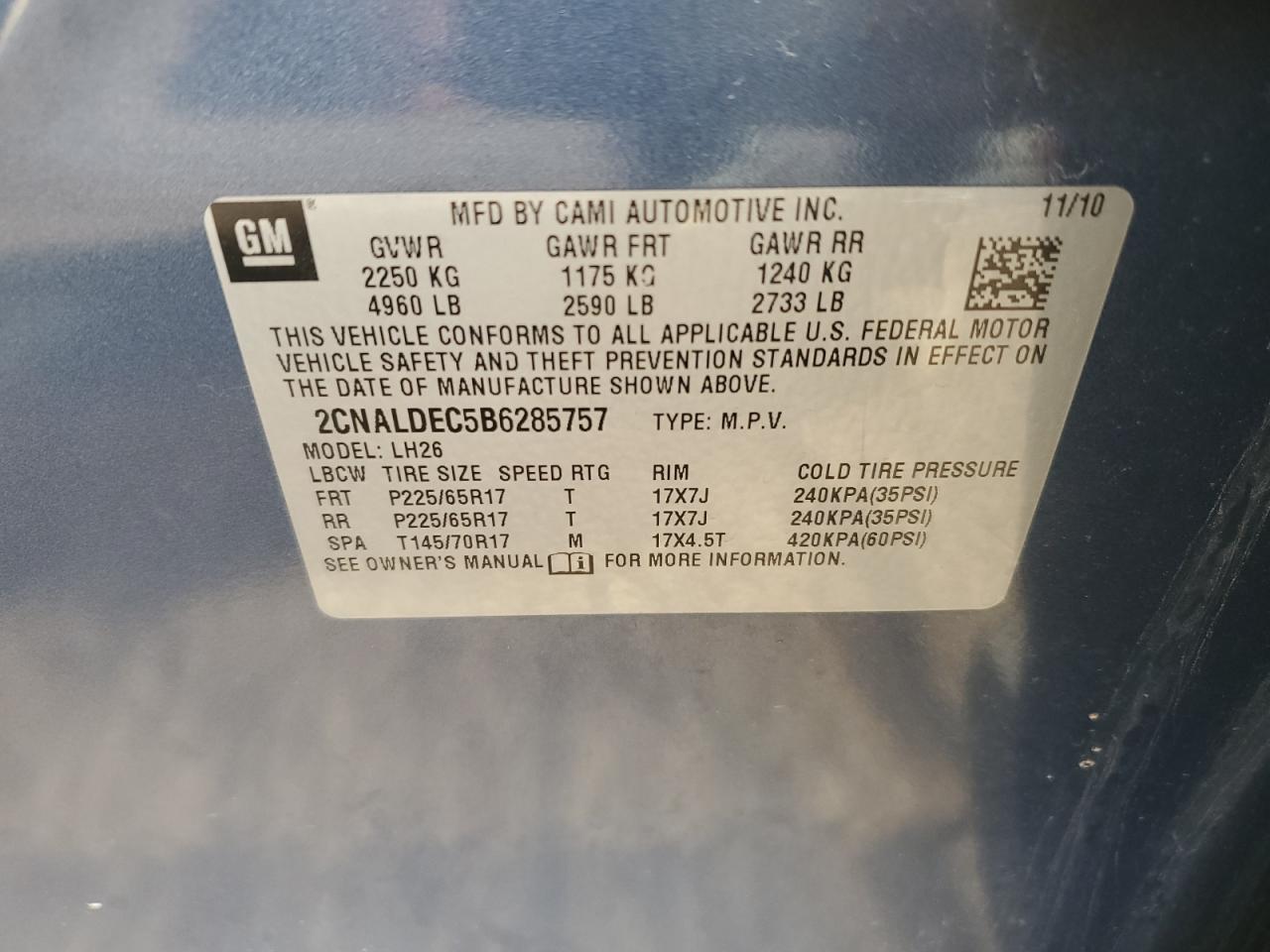 2CNALDEC5B6285757 2011 Chevrolet Equinox Lt